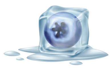 Ice cube with a blueberry. Vector illustration.