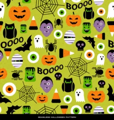 Keuken spatwand met foto Seamless pattern of various cute halloween icons. For web backgrounds, fabrics, wrapping paper, decoration. © TeddyandMia
