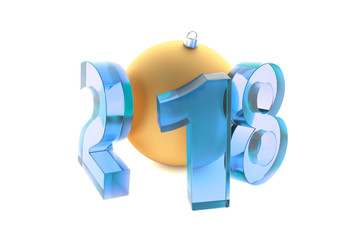 New 2018 year blue glass figures with golden decoration ball