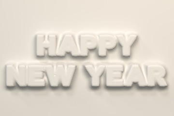 White Happy New Year words bas-relief