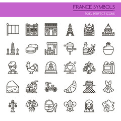 France Symbols , Thin Line and Pixel Perfect Icons.
