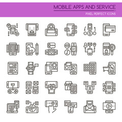 Mobile Apps and Service , Thin Line and Pixel Perfect Icons.