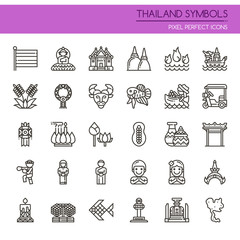 Thailand Symbols , Thin Line and Pixel Perfect Icons.
