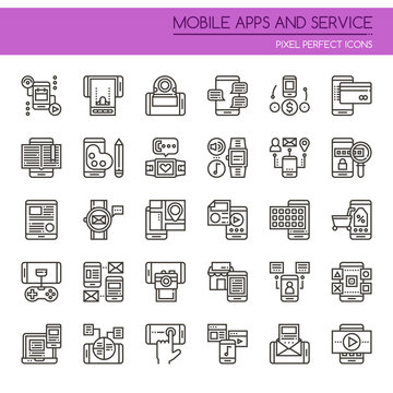 Mobile Apps and Service , Thin Line and Pixel Perfect Icons.