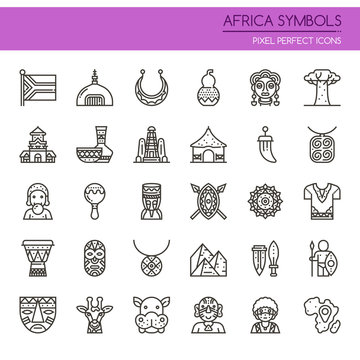 Africa Symbols , Thin Line and Pixel Perfect Icons.