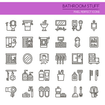 Bathroom Stuff Elements , Thin Line and Pixel Perfect Icons.
