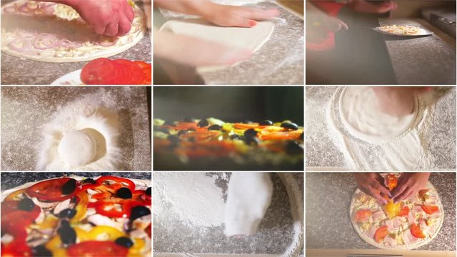 cooking pizza. Collage. 4K.