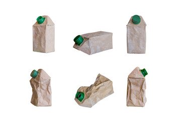  collection Brown milk carton is crumple isolated on white background