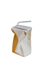 Used  Brown milk carton is crumple isolated on white background
