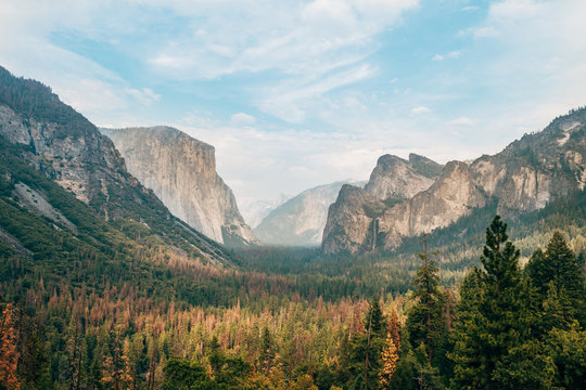 amazing view of yosemite valley with el capitan mountain at background