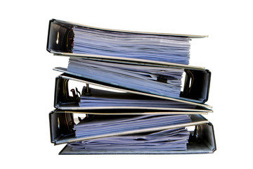 Pile of papers with document file isolated bound with string on white background