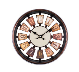 wooden wall clock on white background