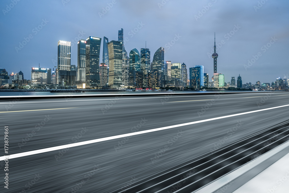 Wall mural urban traffic road with cityscape in background in shanghai,china..