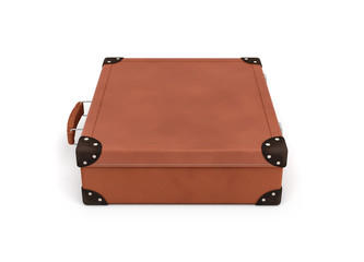 3d rendering of a brown vintage closed suitcase with metal locks on white background.