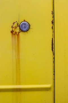 Old Vintage Yellow Car Door With Rust