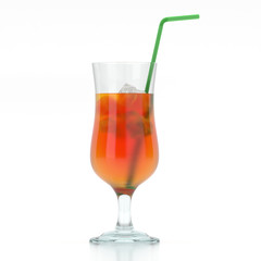 3D rendering glass with tropical cocktail and straw