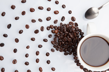 coffee beans with coffee cup