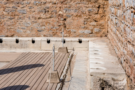 Public Toilets,Latrines, Ruins in Ephesus historical ancient city, in Selcuk,Izmir,Turkey.