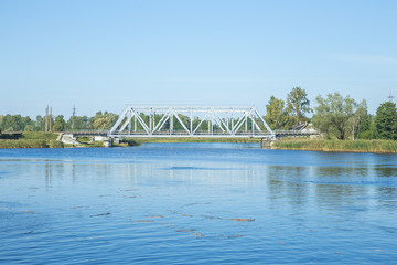 Latvia, Riga, Railway bridge, lake Jugla, SUP, peoples. 2017