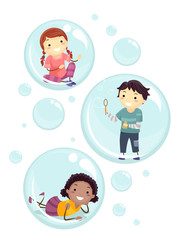 Stickman Kids Inside Bubbles Illustration
