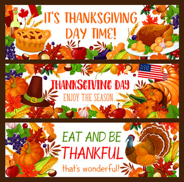 Autumn holiday banner set for Thanksgiving design