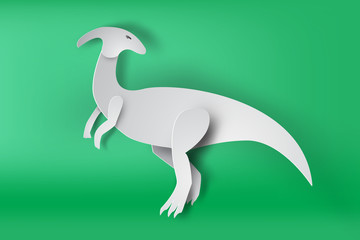 paper art of Parasaurolophus dinosour on green background vector,isolate,mascot