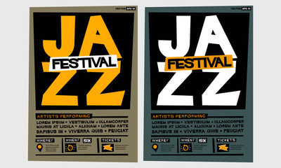 Jazz Festival Poster (Flat Style Vector Illustration Music Design) Event Invitation with Venue and Time Details