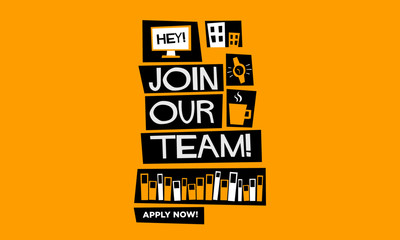Join our team! (Flat Style Vector Illustration Recruitment Poster Design) with text box template 