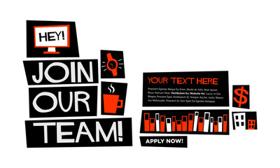 Join our team! (Flat Style Vector Illustration Recruitment Poster Design) with text box template 