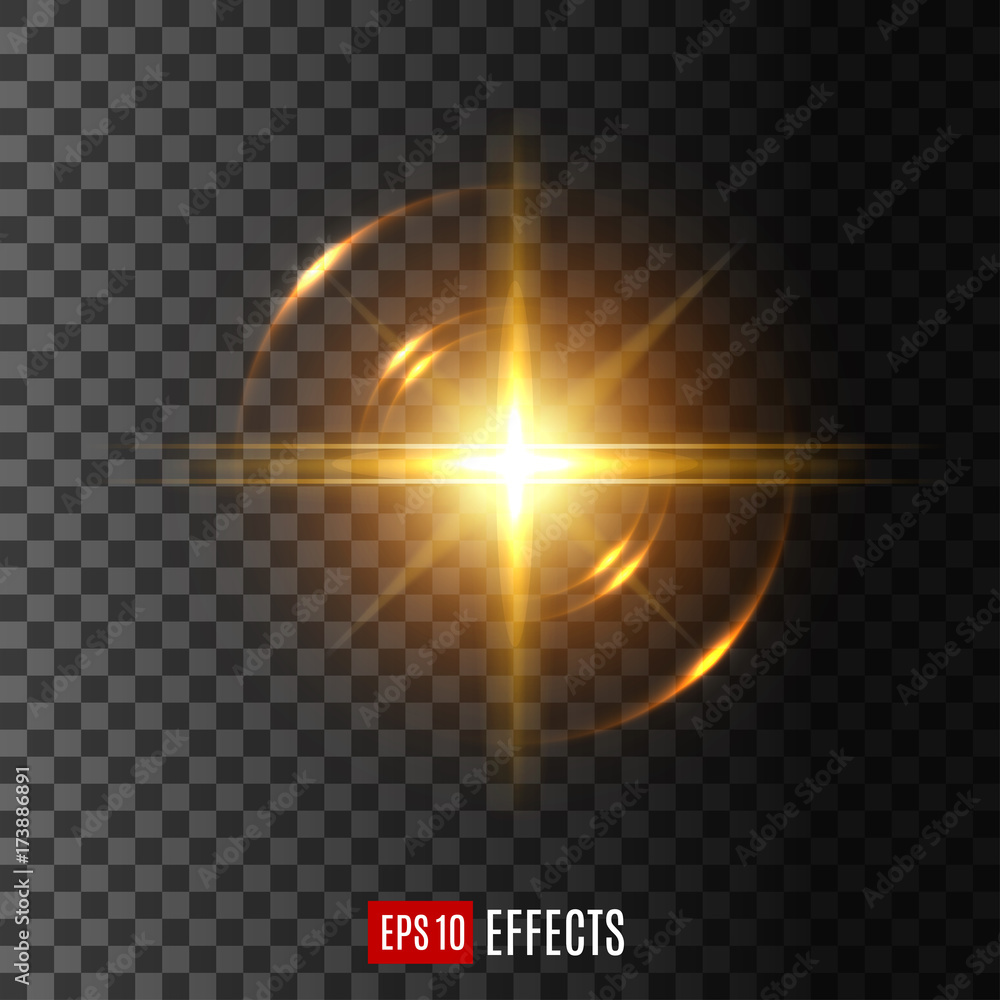 Poster light flash with lens flare effect vector icon