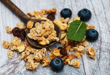 Homemade granola with blueberries