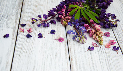 Lupine flowers on a  table