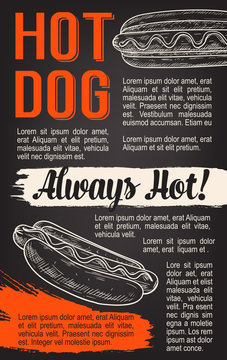 Fast food vector hot dog sketch poster