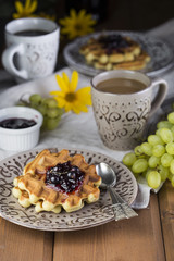 Breakfast with Belgian waffles