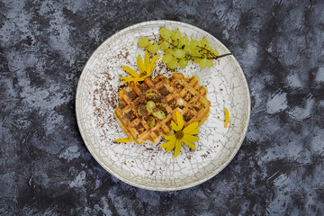 Breakfast with Belgian waffles