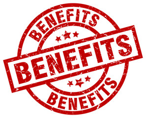 benefits round red grunge stamp