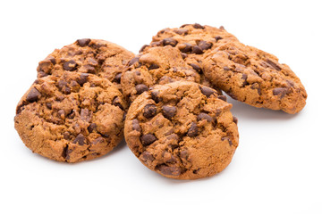 Chocolate chip cookie isolated on white background.