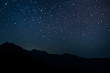 Night scape with beautiful stary sky at the high mountain.. Space background.