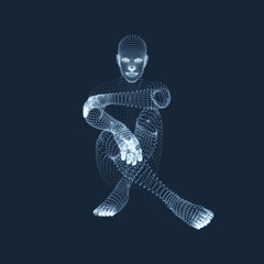 Man in a Thinker Pose. 3D Model of Man. Business, Science, Psychology or Philosophy Vector Illustration.