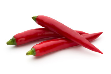 Red chilli pepper isolated on a white background.