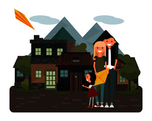 Flat vector illustration of a family vacation.