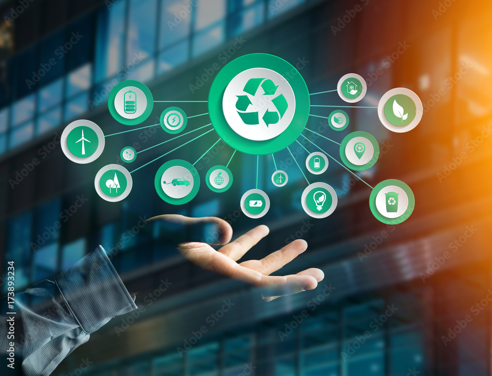 Poster view of a technology ecologic interface with icon displayed on a technology interface