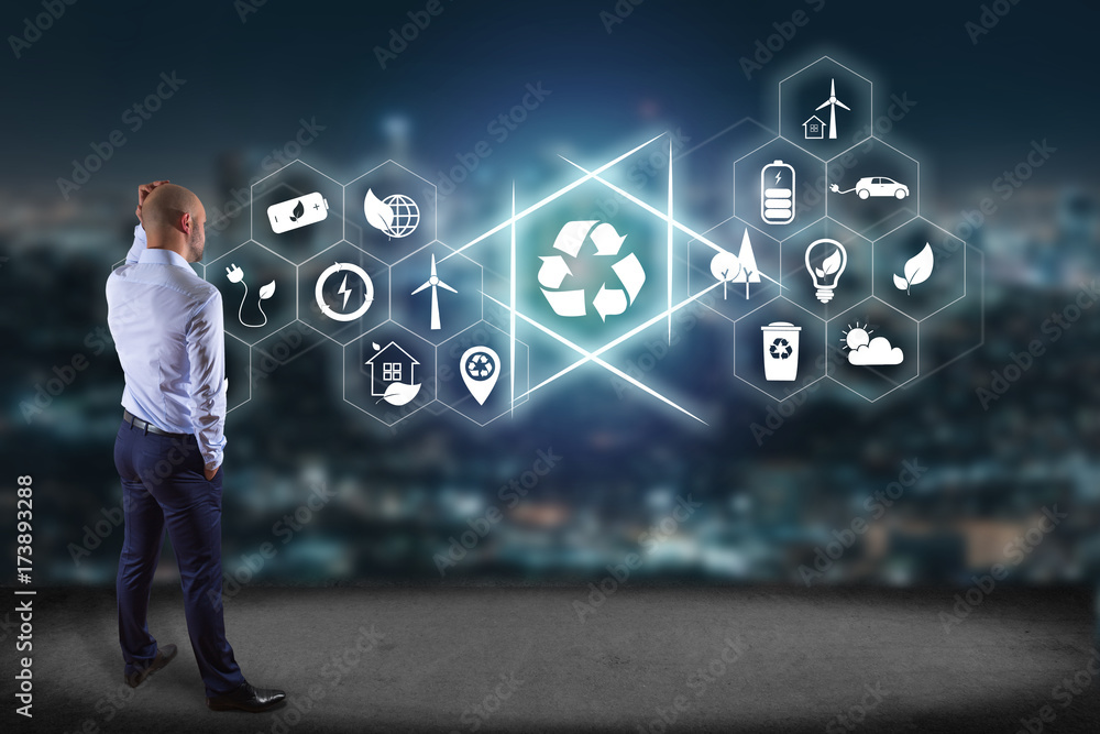 Poster view of a technology ecologic interface with icon displayed on a technology interface