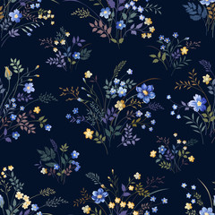 Fototapeta na wymiar seamless floral pattern with blue flowers