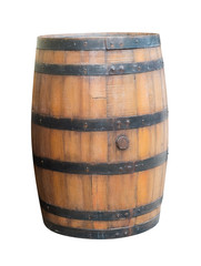 Obraz premium Wooden barrel for wine with steel ring. Clipping path included.
