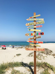 Direction signpost on the beach