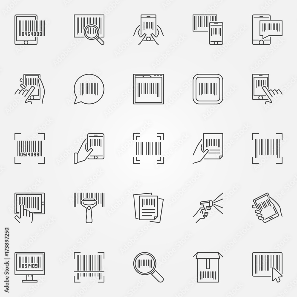 Poster barcode icons set - vector barcodes concept symbols in thin line