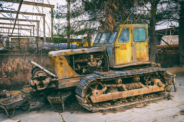 Abandoned rusty bulldozer