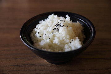 Rice with wood background