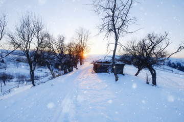 Beautiful winter mountain snowy alpine landscape